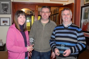 Olwen and Paul Blair receive the Overall Winners awards for the 2015 Snowdrop Rally.