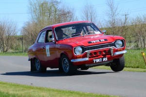Dermot Carnegie lifts a wheel as he flies through the Rhone House Test.